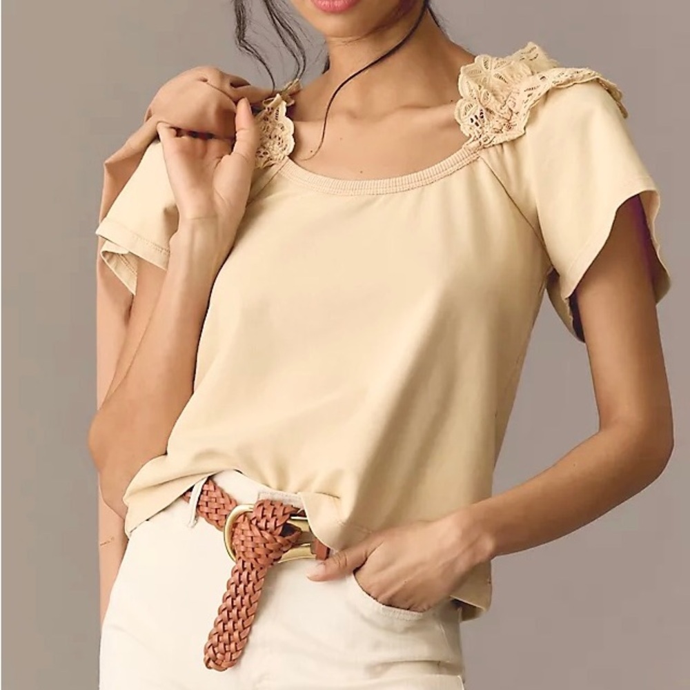 Anthropologie Pilcro Eyelet Ruffle Short Sleeve Top XS Petite